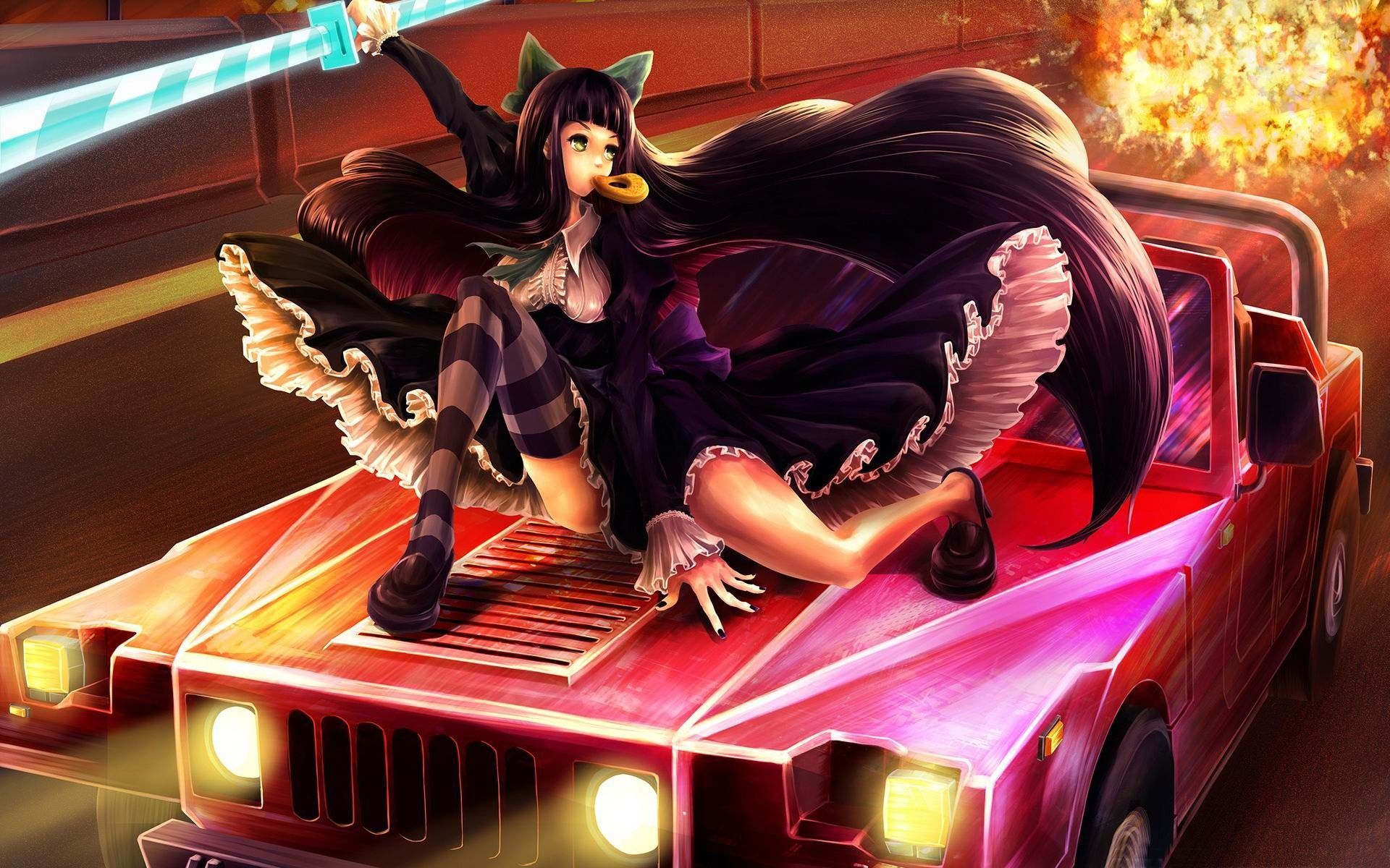 1920x1200 Car Girl Anime Widescreen HD Wallpaper