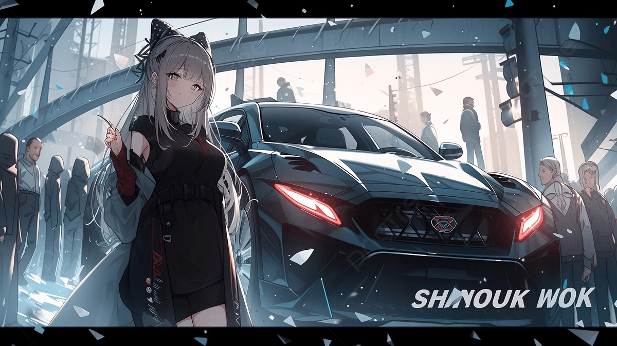 1200x673 An Anime Girl And Car In A Snowy Place Background, 3D Banner With 6k Followers Thank You For Subscribe Scene With Black Car 3D Rendering, HD Photography Photo Background Image And Wallpaper