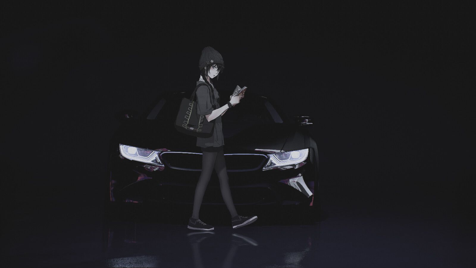 1600x900 Anime girl with car