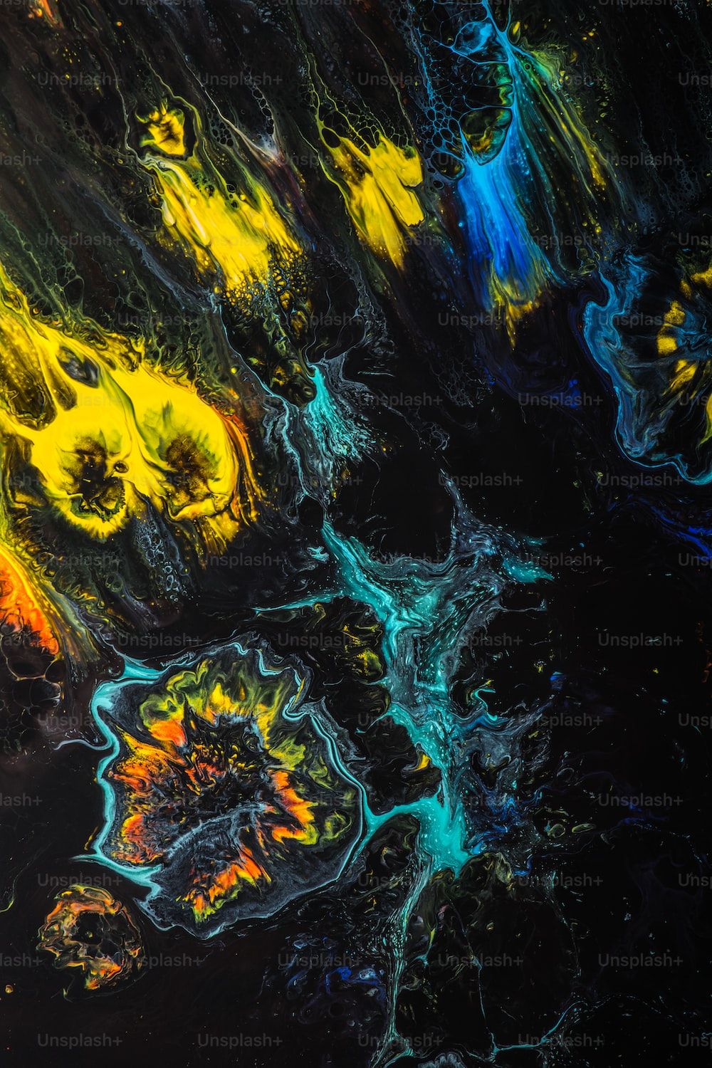 1000x1500 An abstract painting of yellow and blue colors photo