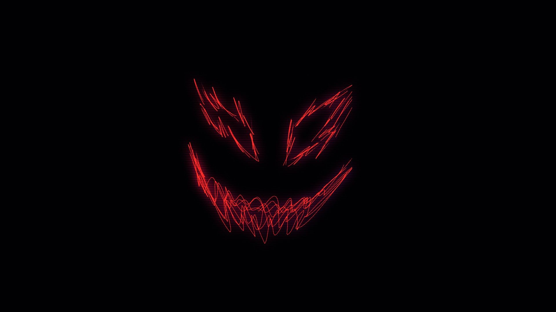 1920x1080 Wallpaper / glitch art, 1080P, waveforms, smile, minimalism, large eyes, smiling, pointy teeth, creature, demon, neon, dark, Photohop free download
