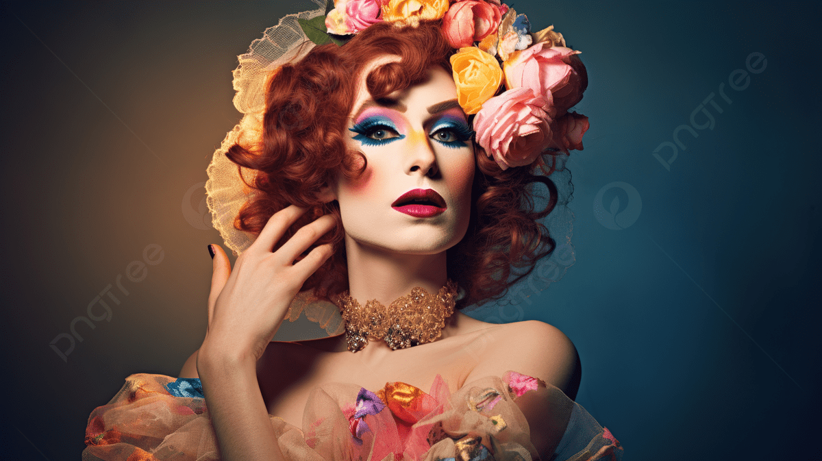 1200x673 Beautiful Woman Is Wearing Colorful Face Makeup And Flowers Background, Transvestite Picture Background Image And Wallpaper for Free Download