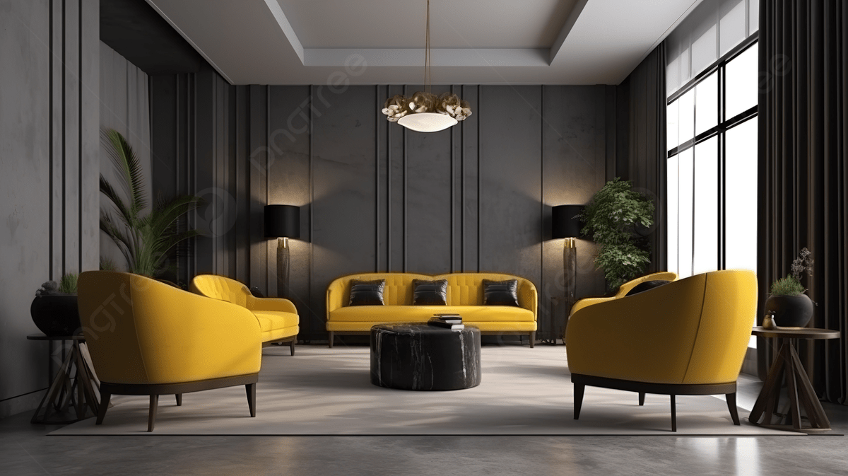 1200x673 Modern Luxury Hotel And Office Reception Area With 3D Rendering Of Lounge Meeting Chair And Yellow Sofa Background, Hotel Lobby, Lobby, Office Lobby Background Image And Wallpaper for Free Download