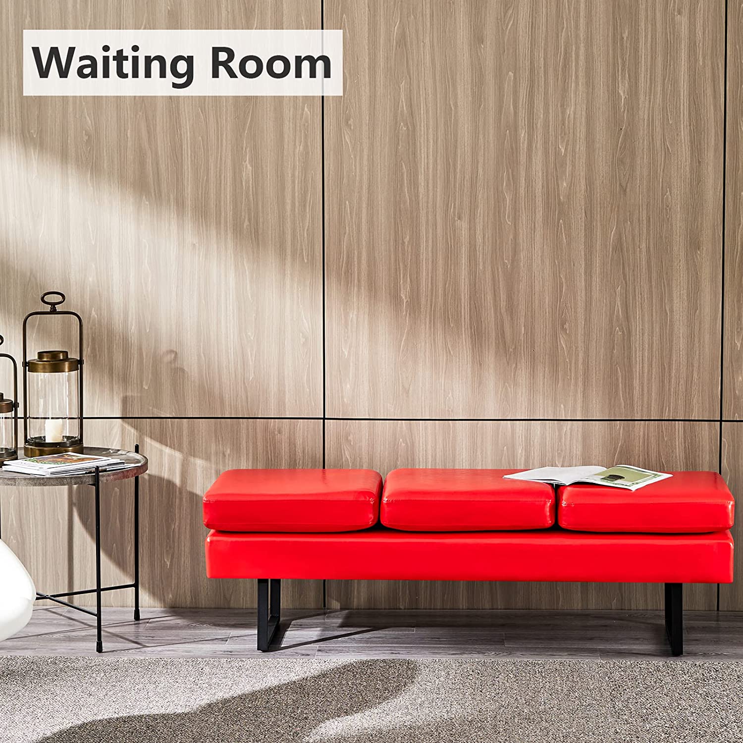 1500x1500 OmySalon Waiting Room Bench Seating, Salon Reception Bench Office Chair Black Red White