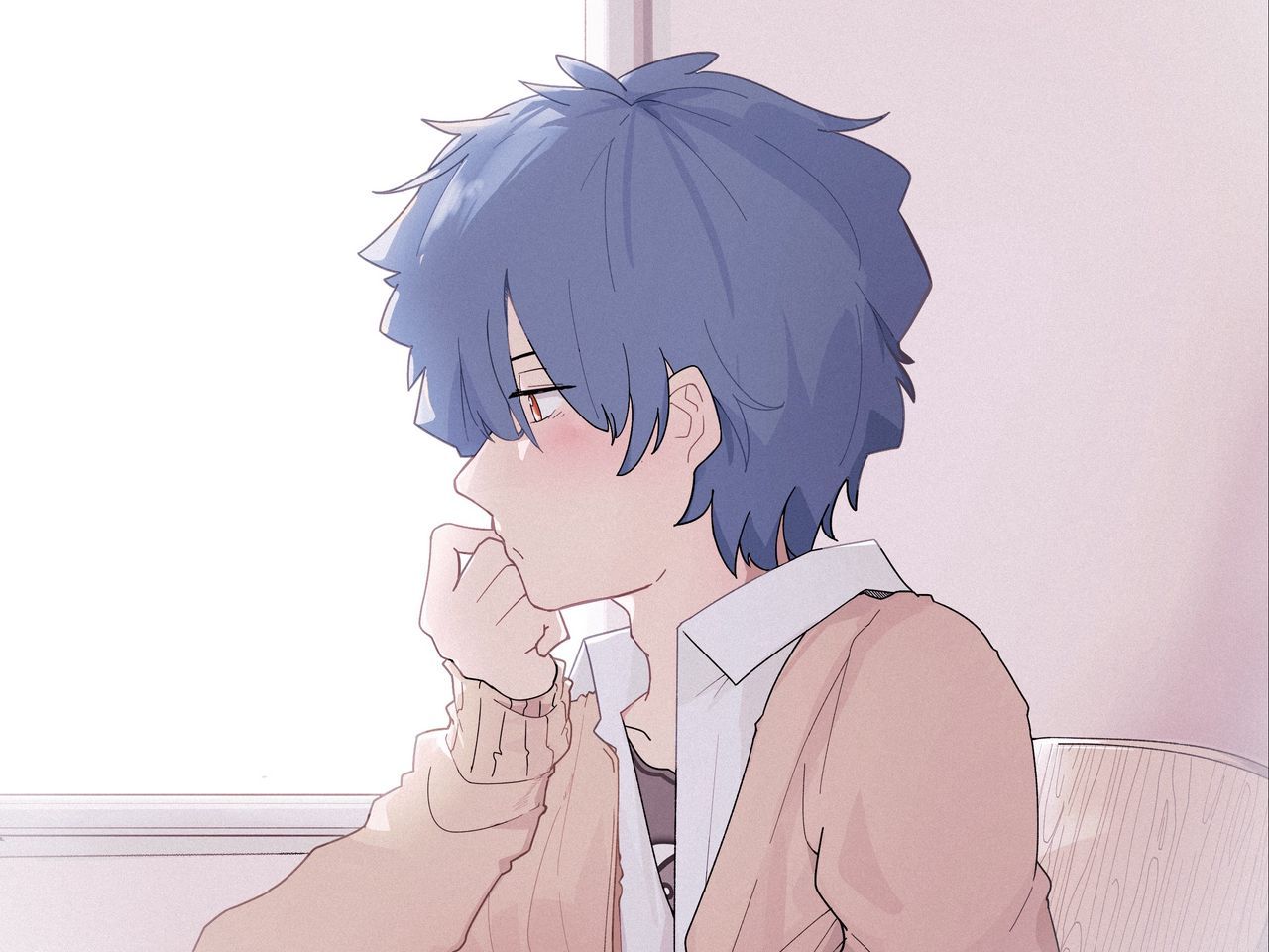 1280x960 Download wallpaper 1280x960 boy, alone, embarrassment, anime, art standard 4:3 HD background