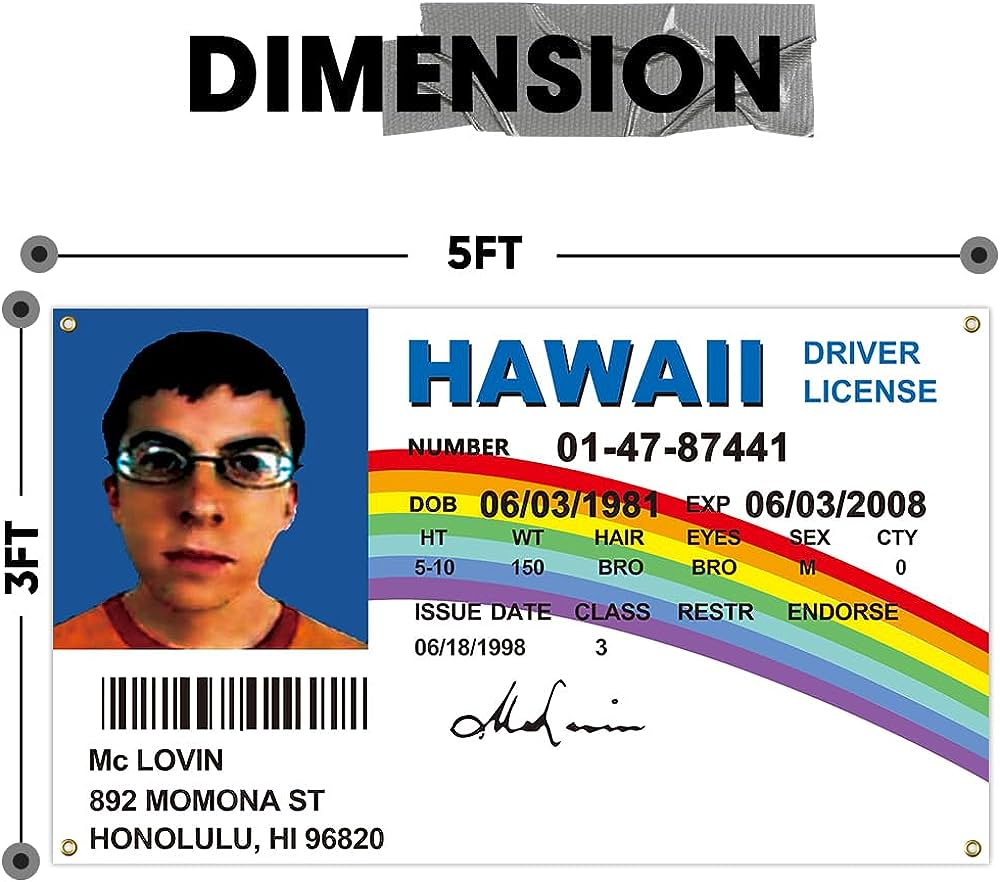 1000x882 Amazon.com : McLovin ID Flag Fake Driver License Flag Cool Funny Flags for Room Guys Meme Flags Banner 3x5 Ft College Dorm Bedroom Man Cave Frat Outdoor Indoor Wall Decor : Patio