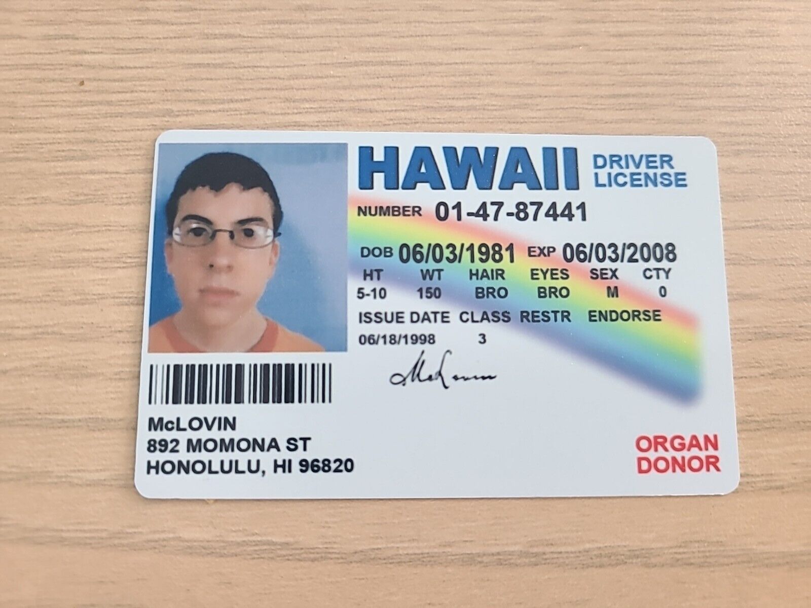 1600x1200 Super Bad McLovin Hawaii Drivers License Metal ID Card