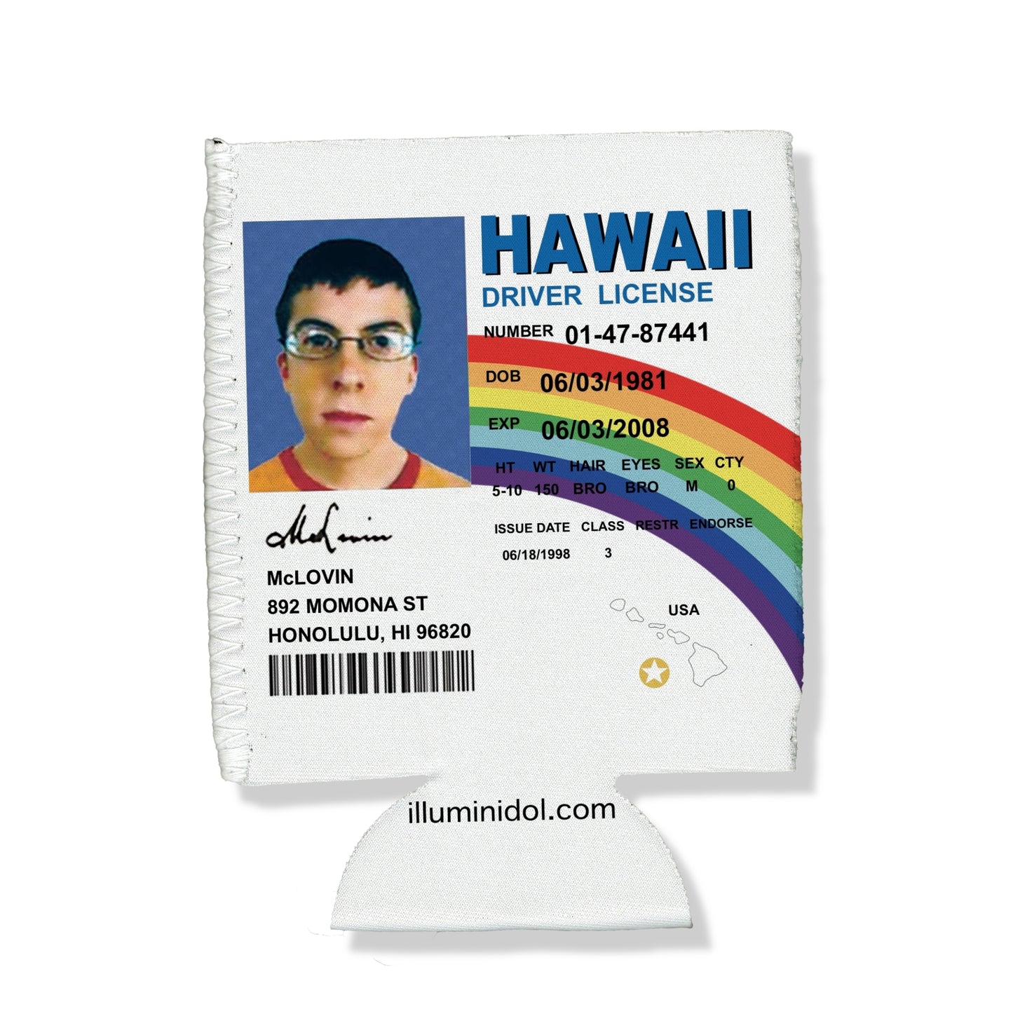 1445x1446 McLovin Fake ID Can Hugger
