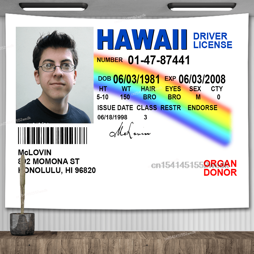 1000x1000 McLovin ID Flag Banner Tapestry Funny Hawaii Driver License Meme Tapestry Aesthetic Room Decor Tapestries Wall Hanging Tapices