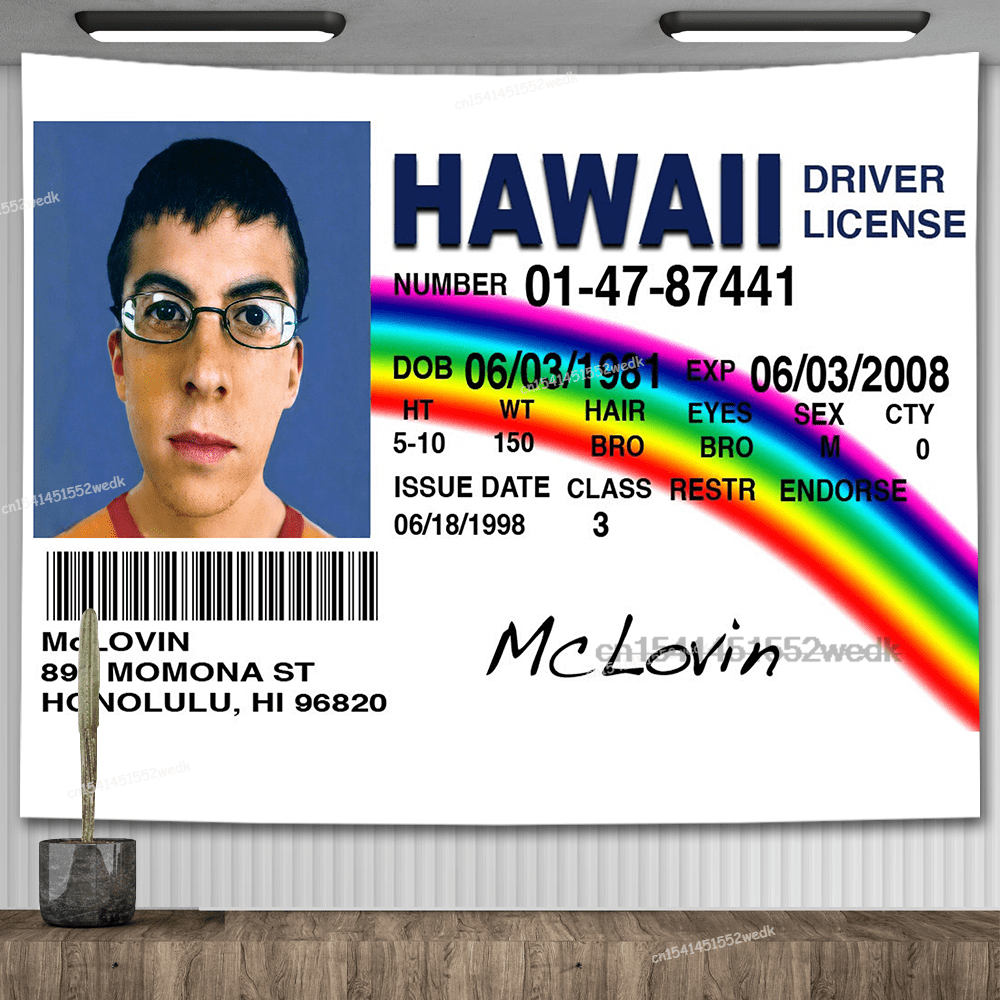 1000x1000 McLovin ID Flag Banner Tapestry Funny Hawaii Driver License Meme Tapestry Aesthetic Room Decor Tapestries Wall Hanging Tapices