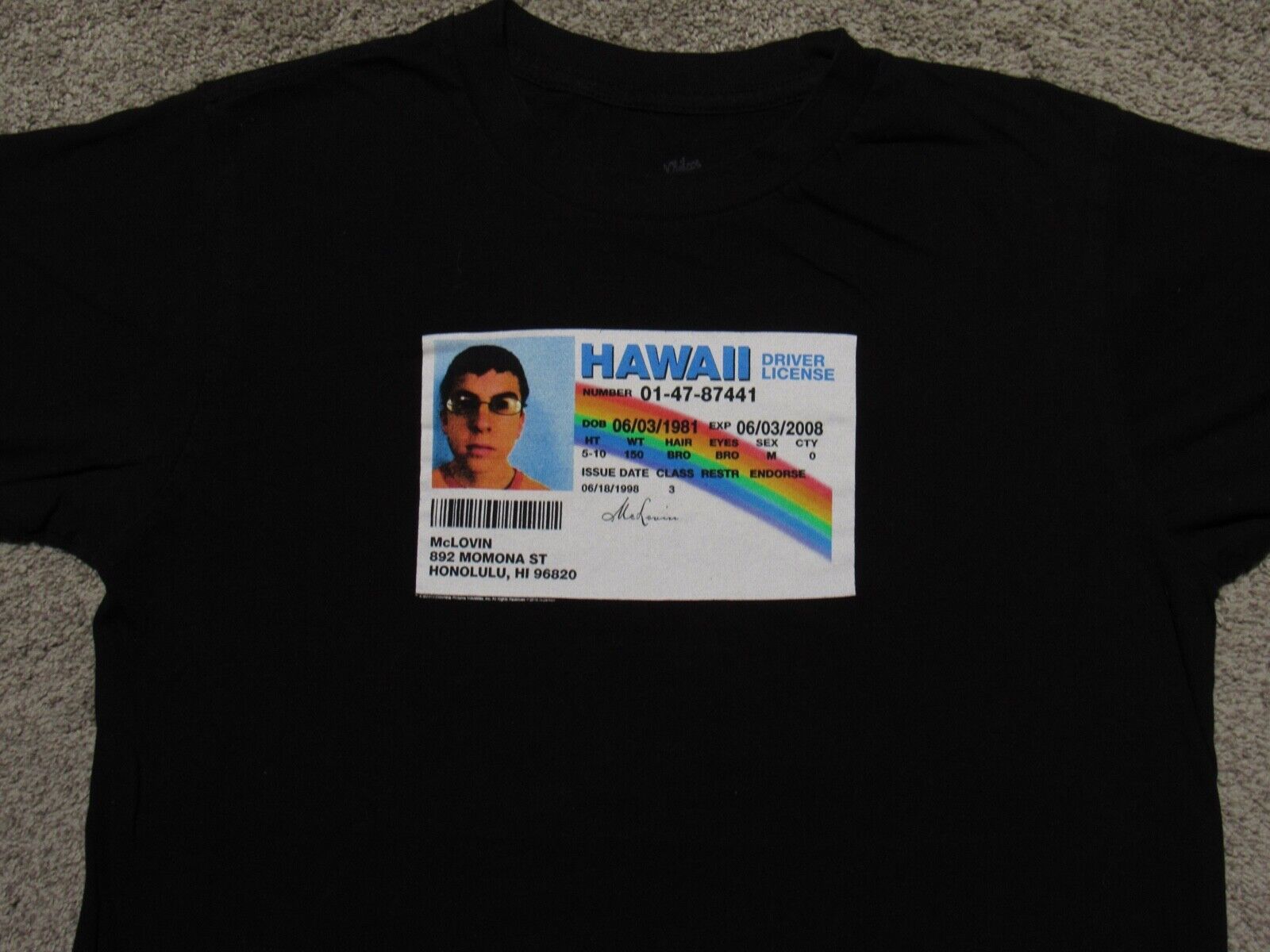 1600x1200 SUPERBAD McLovin Driver License T SHIRT Mens SMALL Hawaii ID Comedy Movie Funny