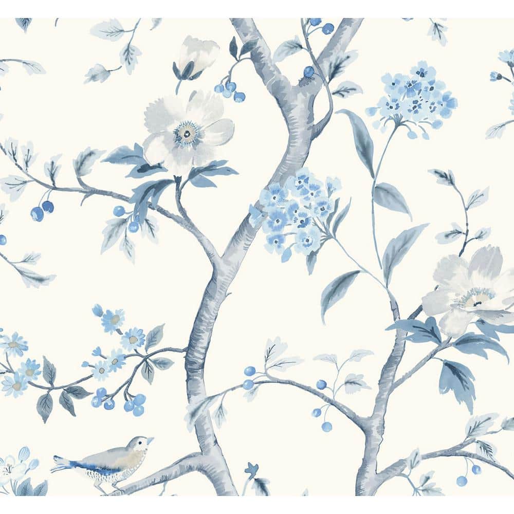 1000x1000 LILLIAN AUGUST Luxe Retreat Eggshell And Blue Shale Southport Floral Trail Paper Non Pasted Wallpaper (Covers 60.75 Sq. Ft.) LN11102 Home Depot