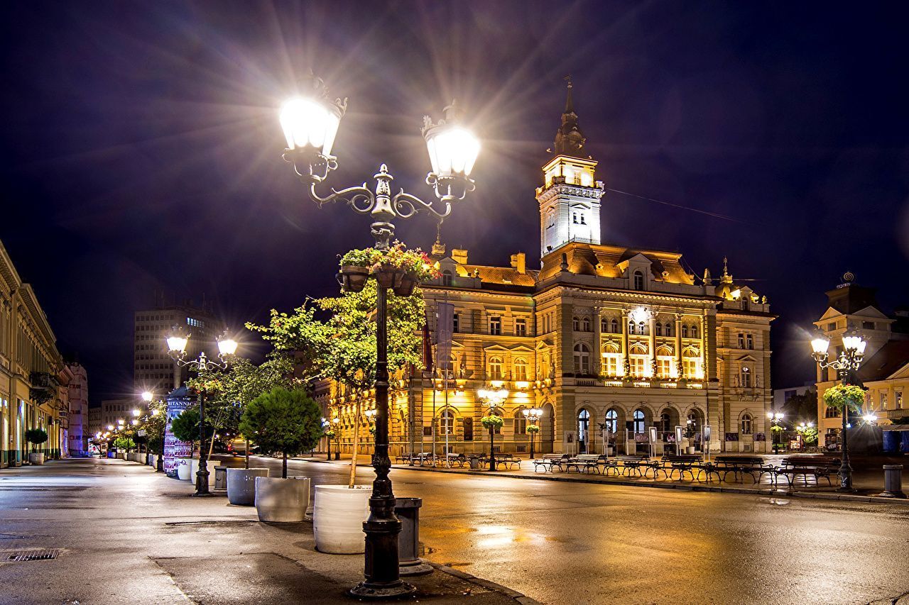 1280x853 Desktop Wallpaper Serbia Novi Sad Street night time Street lights
