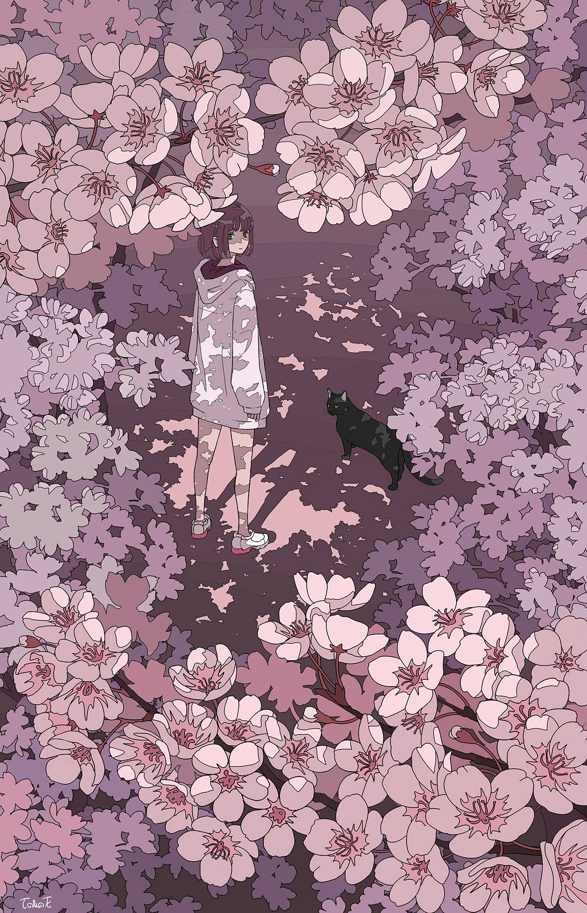 1200x1867 Download Aesthetic Pink Anime Girl With Cat Wallpaper
