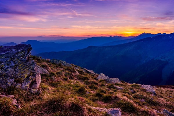 Wallpaper lake, woonden fence, mountains, landscape, sunset, neon art desktop  wallpaper, hd image, picture, background, f80e73