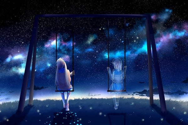 Night Sky City Anime Scenery 4K Wallpaper 62599