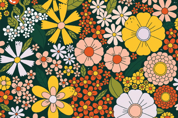 Floral vintage seamless pattern Boho vector background Hippie flower power  retro textile print Groovy botanical wallpaper Stock Vector  Adobe Stock